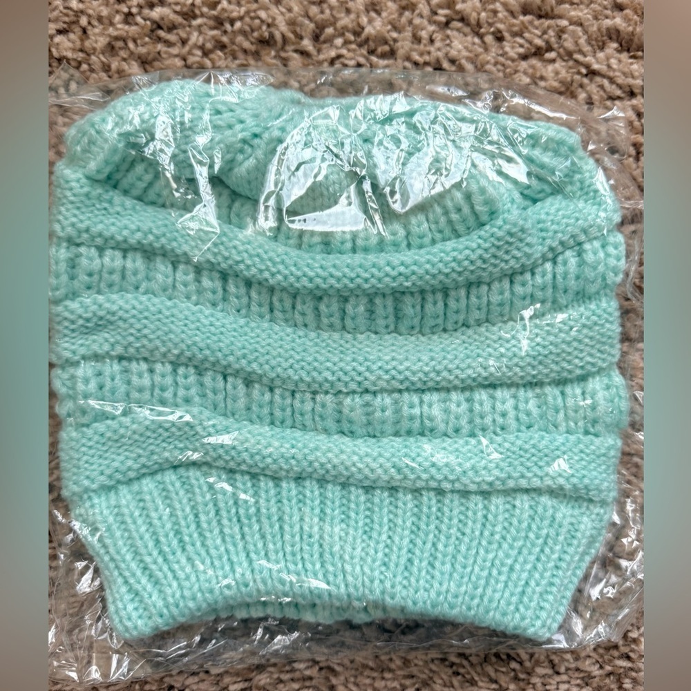 Mint Green/teal Ponytail Beanie – NEW (With Original Packaging)
